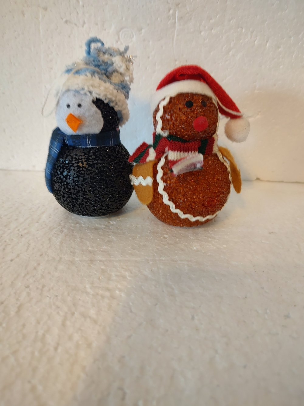 Christmas Penguin & Gingerbread Ornaments - Black & Brown Gingerbread Lights Up
